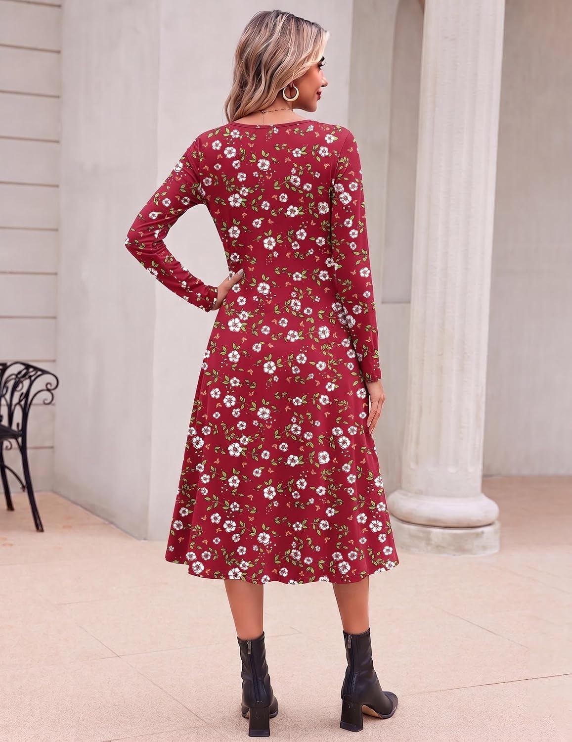 image:imageZeagoo Dresses for Womens Long Sleeve Midi Dress Fall Casual A Line DressRed Floral