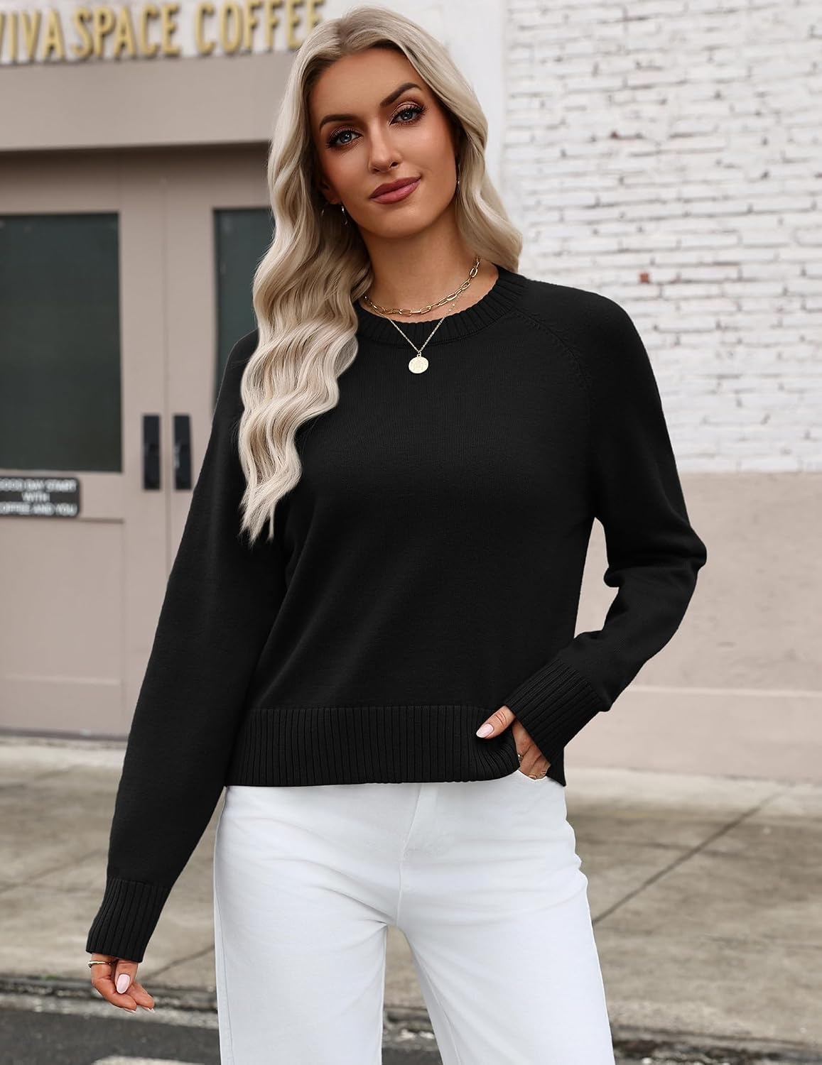 image:imageZeagoo Sweaters for Women Cropped Crewneck Basic 2026 Trendy Fall TopsBlack