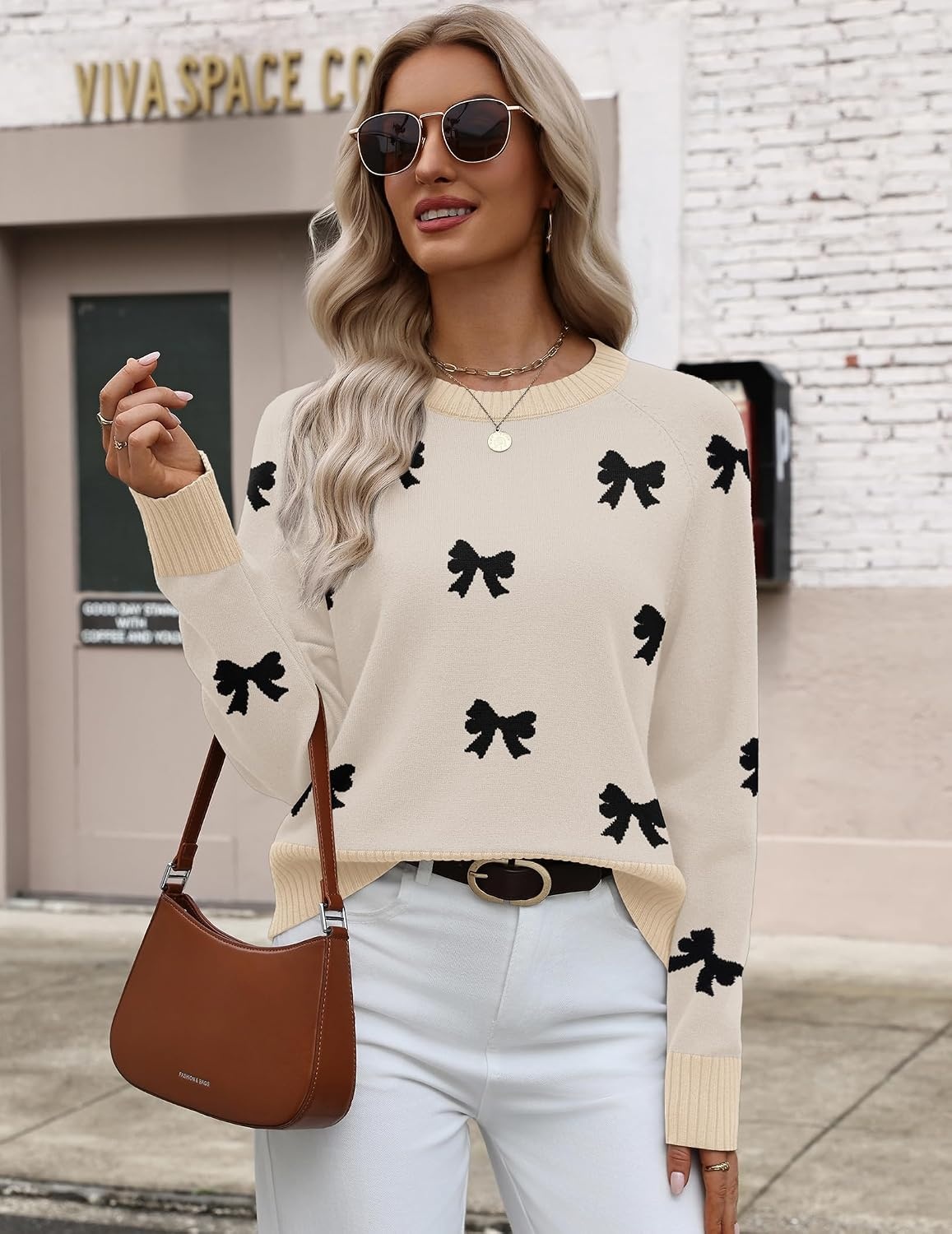 image:imageZeagoo Sweaters for Women Cropped Crewneck Basic 2026 Trendy Fall TopsBlack Bow
