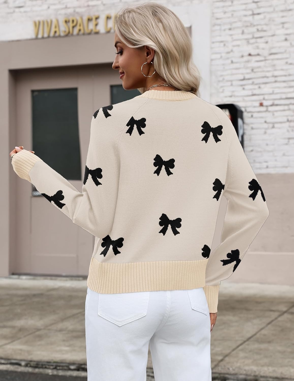 image:imageZeagoo Sweaters for Women Cropped Crewneck Basic 2026 Trendy Fall TopsBlack Bow