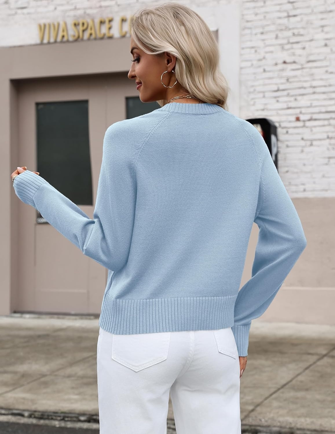 image:imageZeagoo Sweaters for Women Cropped Crewneck Basic 2026 Trendy Fall TopsLight Blue