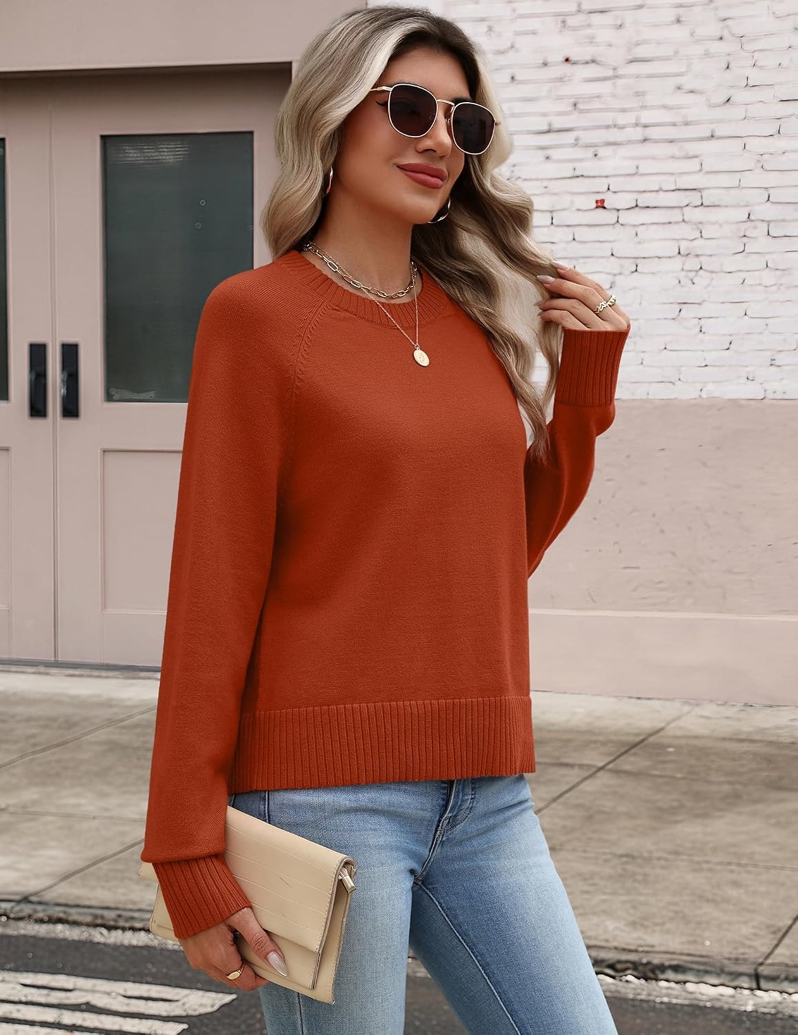 image:imageZeagoo Sweaters for Women Cropped Crewneck Basic 2026 Trendy Fall TopsOrange