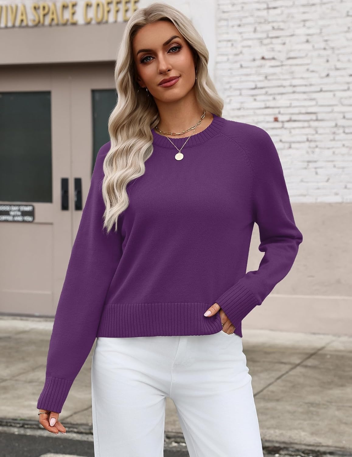 image:imageZeagoo Sweaters for Women Cropped Crewneck Basic 2026 Trendy Fall TopsPurple