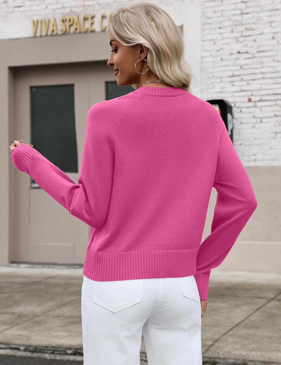 image:imageZeagoo Sweaters for Women Cropped Crewneck Basic 2026 Trendy Fall TopsRose Pink