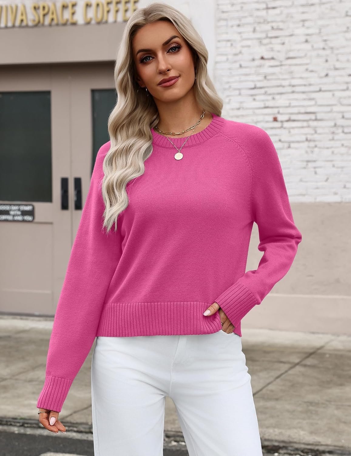 image:imageZeagoo Sweaters for Women Cropped Crewneck Basic 2026 Trendy Fall TopsRose Pink