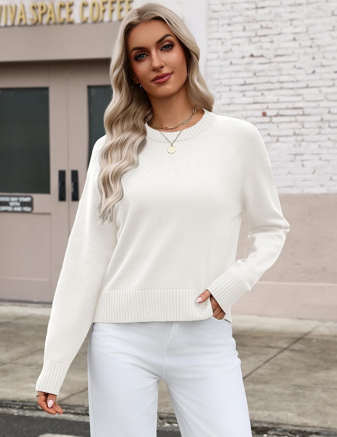 image:imageZeagoo Sweaters for Women Cropped Crewneck Basic 2026 Trendy Fall TopsWhite