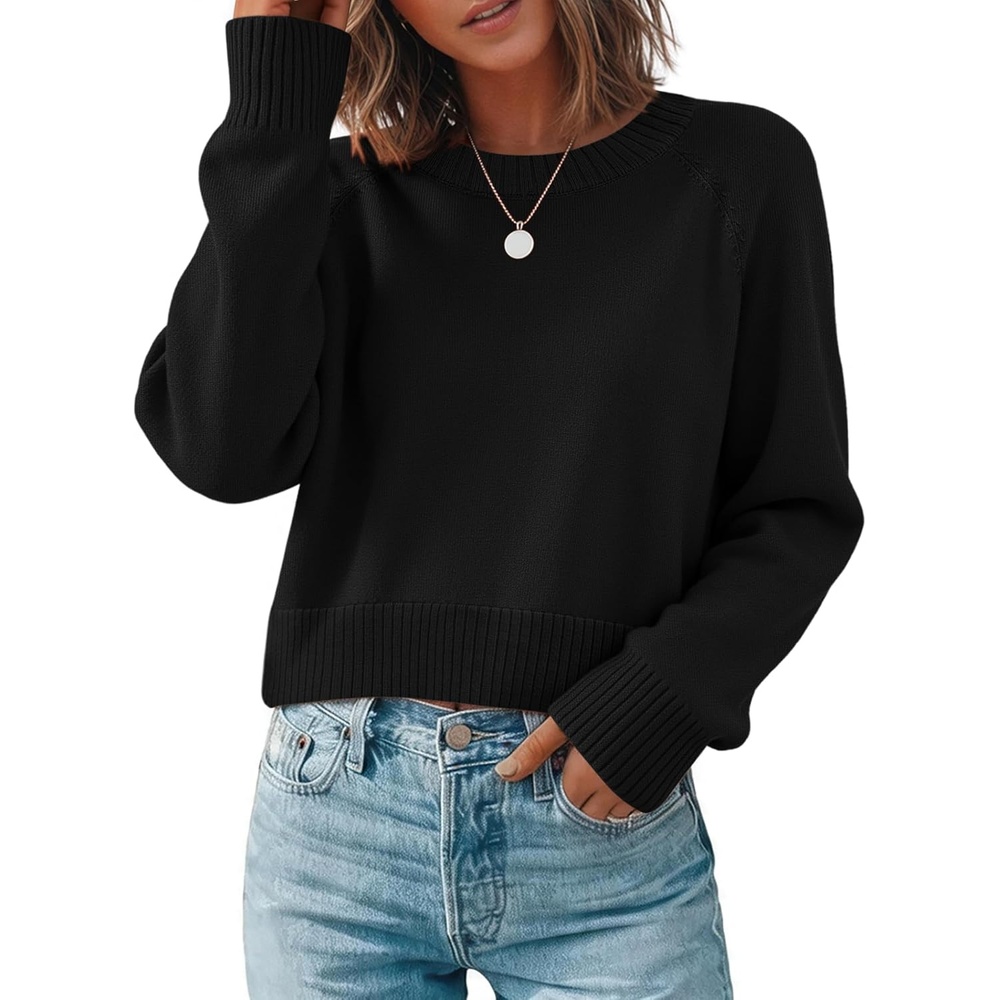 image:imageZeagoo Sweaters for Women Cropped Crewneck Basic 2026 Trendy Fall TopsBlack