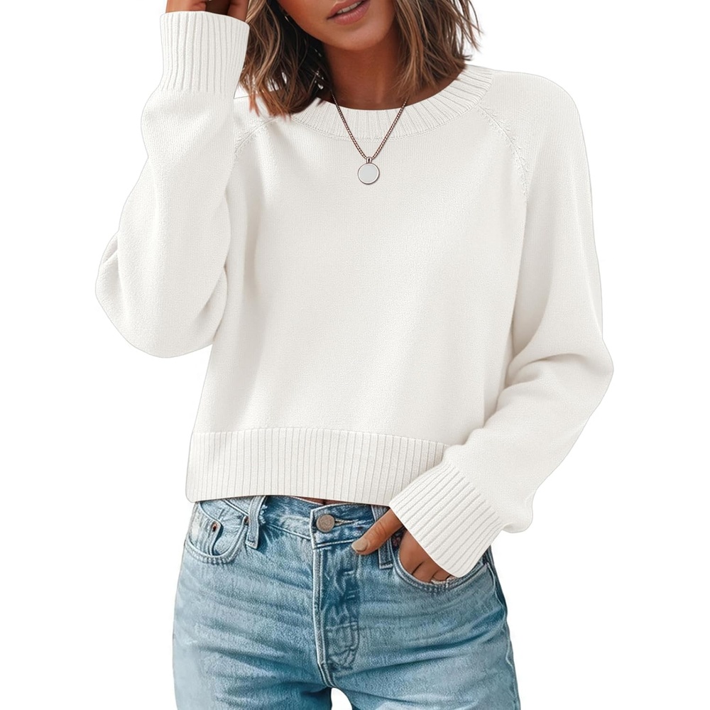 image:imageZeagoo Sweaters for Women Cropped Crewneck Basic 2026 Trendy Fall TopsWhite