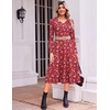 Zeagoo Dresses for Womens Long Sleeve Midi Dress Fall Casual A Line Dress(Red Floral)