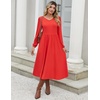 Zeagoo Fall Dresses for Women Casual Long Sleeve A Line V Neck Midi Dress(1red)