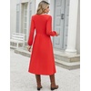 Zeagoo Fall Dresses for Women Casual Long Sleeve A Line V Neck Midi Dress(1red)