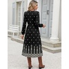 Zeagoo Fall Dresses for Women Casual Long Sleeve A Line V Neck Midi Dress(Black Boho Print)