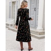 Zeagoo Fall Dresses for Women Casual Long Sleeve A Line V Neck Midi Dress(Black Floral)