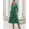 Zeagoo Fall Dresses for Women Casual Long Sleeve A Line V Neck Midi Dress(Dark Green)