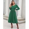 Zeagoo Fall Dresses for Women Casual Long Sleeve A Line V Neck Midi Dress(Dark Green)