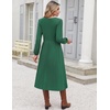 Zeagoo Fall Dresses for Women Casual Long Sleeve A Line V Neck Midi Dress(Dark Green)