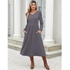 Zeagoo Fall Dresses for Women Casual Long Sleeve A Line V Neck Midi Dress(Dark Grey)
