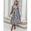 Zeagoo Fall Dresses for Women Casual Long Sleeve A Line V Neck Midi Dress(Ethnic Print)