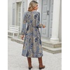 Zeagoo Fall Dresses for Women Casual Long Sleeve A Line V Neck Midi Dress(Ethnic Print)