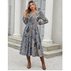 Zeagoo Fall Dresses for Women Casual Long Sleeve A Line V Neck Midi Dress(Ethnic Print)