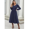 Zeagoo Fall Dresses for Women Casual Long Sleeve A Line V Neck Midi Dress(Navy Blue)