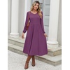Zeagoo Fall Dresses for Women Casual Long Sleeve A Line V Neck Midi Dress(Purple)