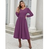 Zeagoo Fall Dresses for Women Casual Long Sleeve A Line V Neck Midi Dress(Purple)