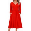 Zeagoo Fall Dresses for Women Casual Long Sleeve A Line V Neck Midi Dress(Red)