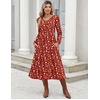 Zeagoo Fall Dresses for Women Casual Long Sleeve A Line V Neck Midi Dress(Red Floral)