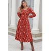 Zeagoo Fall Dresses for Women Casual Long Sleeve A Line V Neck Midi Dress(Red Floral)