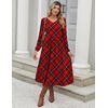 Zeagoo Fall Dresses for Women Casual Long Sleeve A Line V Neck Midi Dress(Red Plaid)