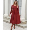 Zeagoo Fall Dresses for Women Casual Long Sleeve A Line V Neck Midi Dress(Wine Red)