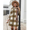 Zeagoo Long Sleeve Tunic Dress Button Crew Neck Casual Fall A-Line Dress(A02-browm Plaid)