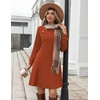 Zeagoo Long Sleeve Tunic Dress Button Crew Neck Casual Fall A-Line Dress(Caramel)