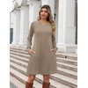 Zeagoo Long Sleeve Tunic Dress Button Crew Neck Casual Fall A-Line Dress(Khaki)