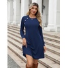 Zeagoo Long Sleeve Tunic Dress Button Crew Neck Casual Fall A-Line Dress(Navy Blue)