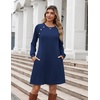 Zeagoo Long Sleeve Tunic Dress Button Crew Neck Casual Fall A-Line Dress(Navy Blue)