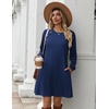 Zeagoo Long Sleeve Tunic Dress Button Crew Neck Casual Fall A-Line Dress(Navy Blue)
