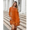 Zeagoo Long Sleeve Tunic Dress Button Crew Neck Casual Fall A-Line Dress(Orange Floral)