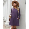 Zeagoo Long Sleeve Tunic Dress Button Crew Neck Casual Fall A-Line Dress(Purple)