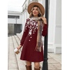 Zeagoo Long Sleeve Tunic Dress Button Crew Neck Casual Fall A-Line Dress(Red Floral)