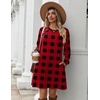 Zeagoo Long Sleeve Tunic Dress Button Crew Neck Casual Fall A-Line Dress(Red Plaid)