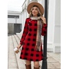 Zeagoo Long Sleeve Tunic Dress Button Crew Neck Casual Fall A-Line Dress(Red Plaid)