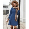 Zeagoo Long Sleeve Tunic Dress Button Crew Neck Casual Fall A-Line Dress(Solid Blue)