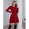 Zeagoo Sweater Dress for Women Fall 2026 Long Sleeve Crew Neck Ribbed Knit Fit and Flare A-Line Dresses(Deep Red)