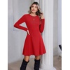 Zeagoo Sweater Dress for Women Fall 2026 Long Sleeve Crew Neck Ribbed Knit Fit and Flare A-Line Dresses(True Red)