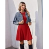 Zeagoo Sweater Dress for Women Fall 2026 Long Sleeve Crew Neck Ribbed Knit Fit and Flare A-Line Dresses(True Red)