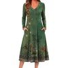 Zeagoo Dresses for Womens Long Sleeve Midi Dress Fall Casual A Line Dress(Green Floral)
