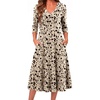 Zeagoo Dresses for Womens Long Sleeve Midi Dress Fall Casual A Line Dress(Khaki Printed)