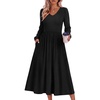 Zeagoo Fall Dresses for Women Casual Long Sleeve A Line V Neck Midi Dress(Black)